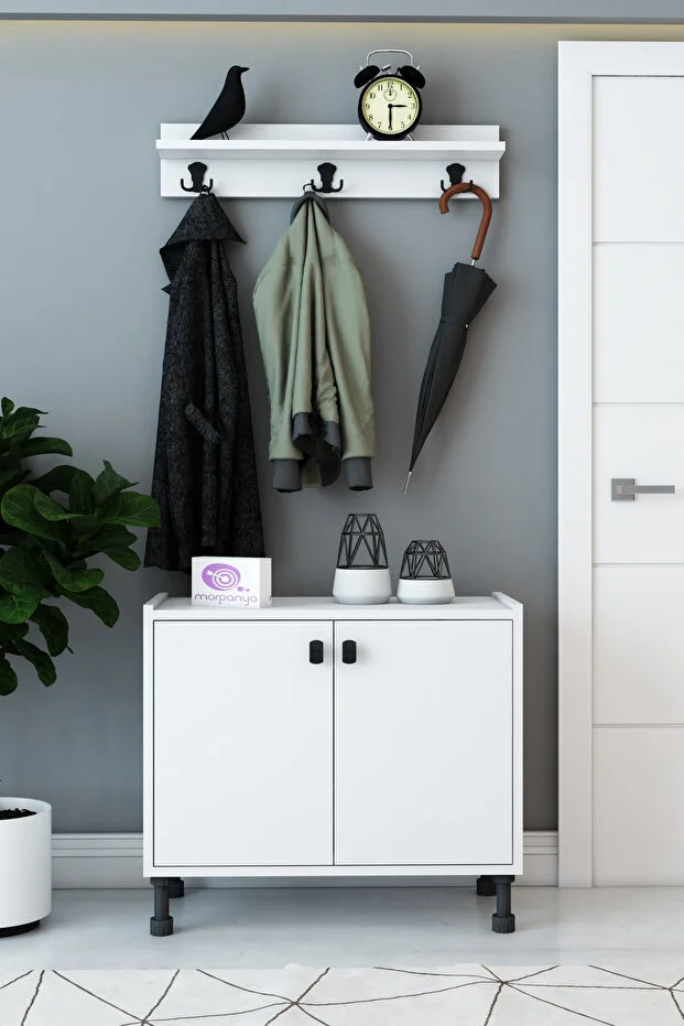 Detay 2 Kapaklı Ayakkabılık Çok Amaçlı Dolap Portmanto Raflı Vestiyer